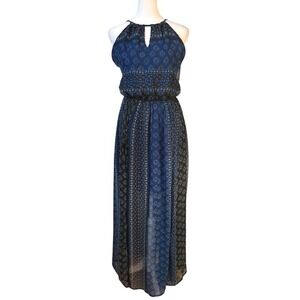 open back halter maxi dress hollister Hollister halterneck maxi dress with tiered hem detail in navy paisley print